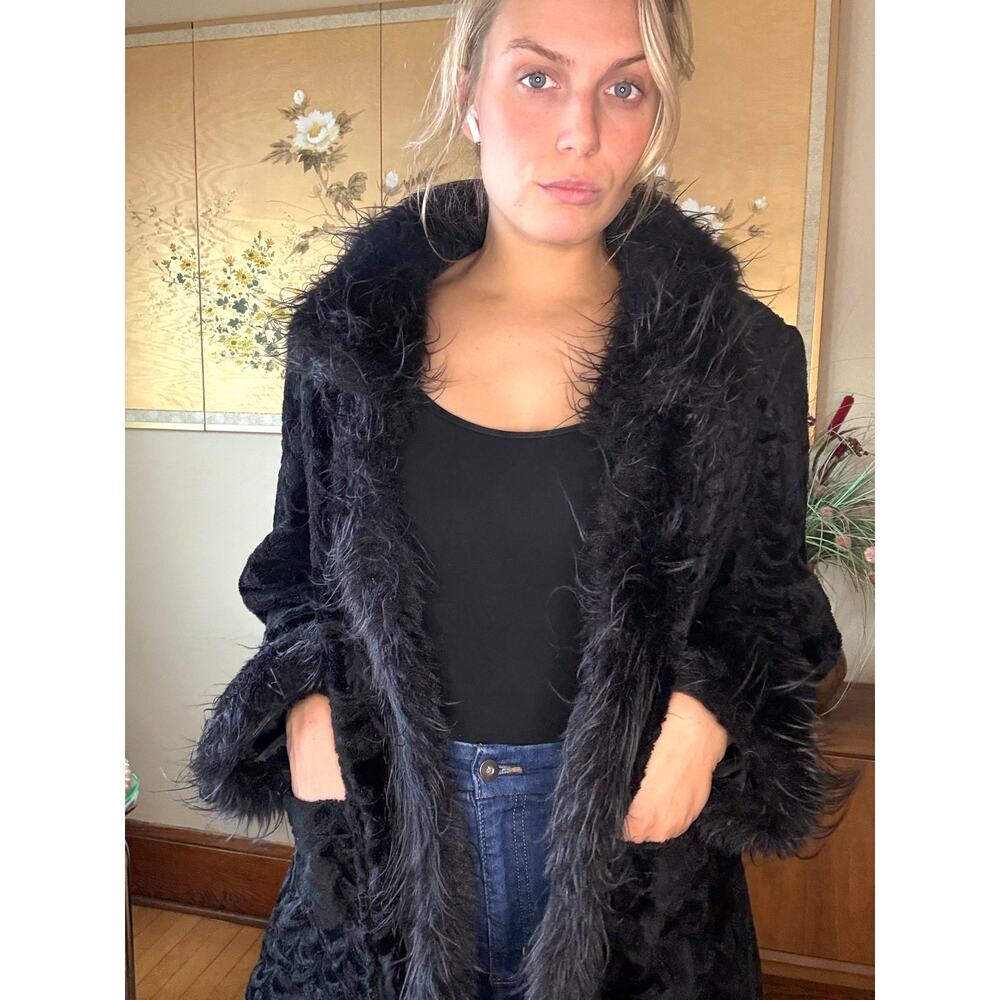 Vintage Mixit Y2K XL Penny Lane Black Faux Fur Coat 70s Whimsigoth Mob Wife